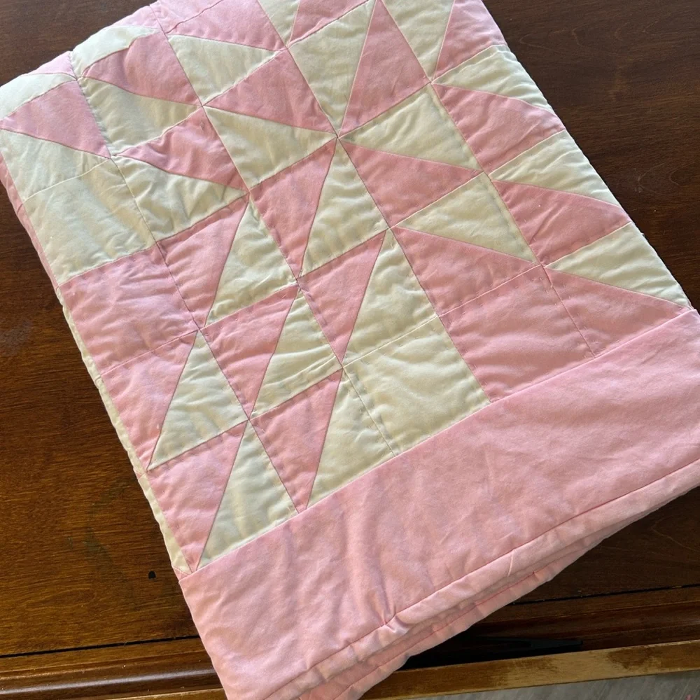 Pink and White Patchwork Quilt - Soft Geometric Bedding